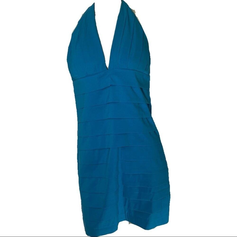 Body Central vintage halter tie back tiered dress turquoise blue medium 92k